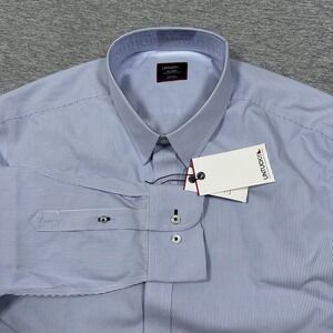 UNTUCKit Shirt Mens XXL Blue Striped Bordeaux Regular Fit Wrinkle Free City NEW